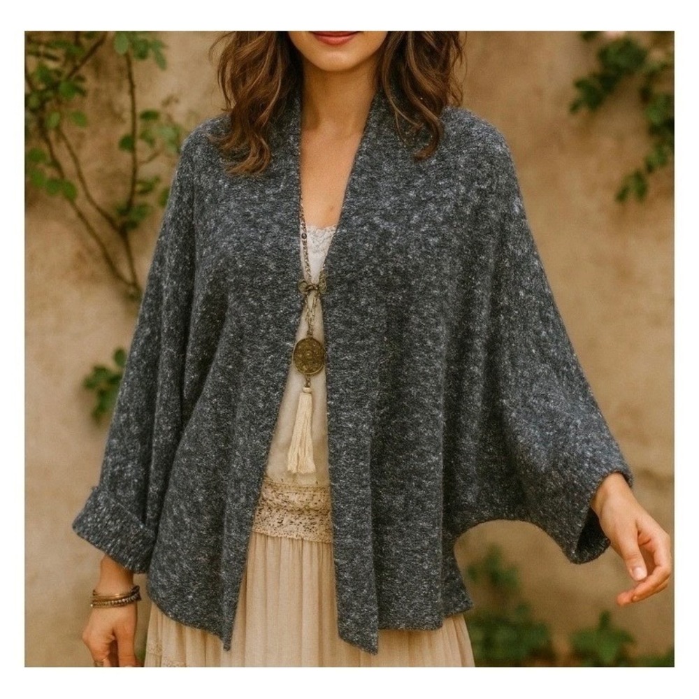Women's Spanner Cardigan Sweater Gray Blue Medium Wrap Cozy